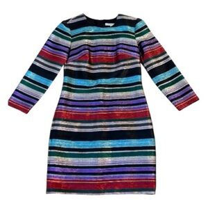 NWT Trina Turk Colorful Sparkly Striped Shift Cocktail Dress, Sz 0